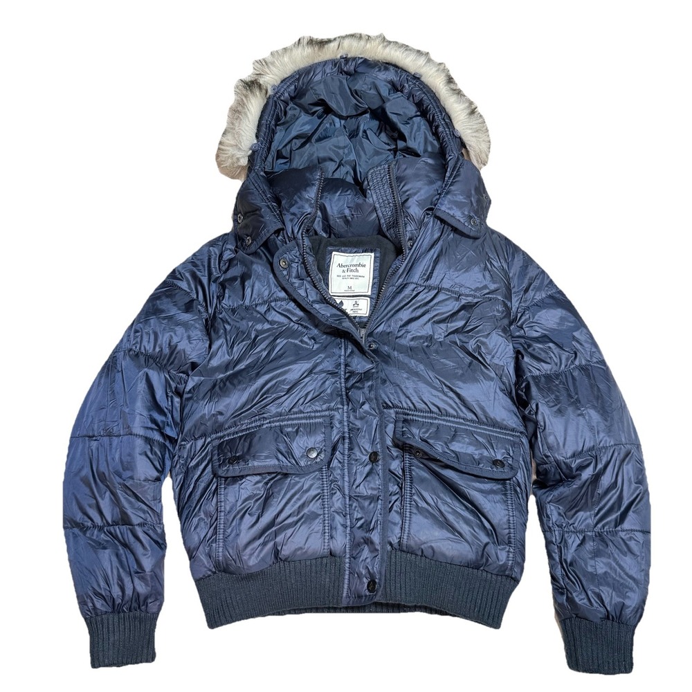 Abercrombie & Fitch Hooded Puffer Jacket Women's M Water Resistant Faux Fur Hood